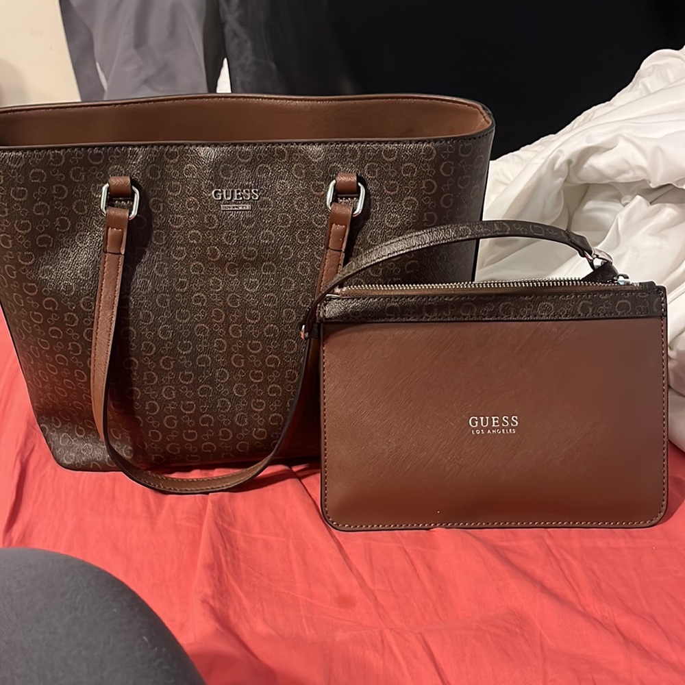 brown purse and brown mini wallet purse